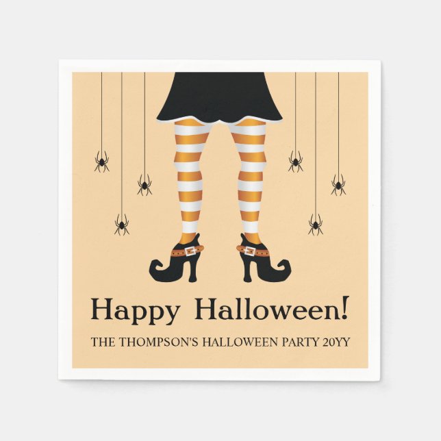 Orangefarbene Legen und Spinnen glücklich Hallowee Serviette (Vorderseite)