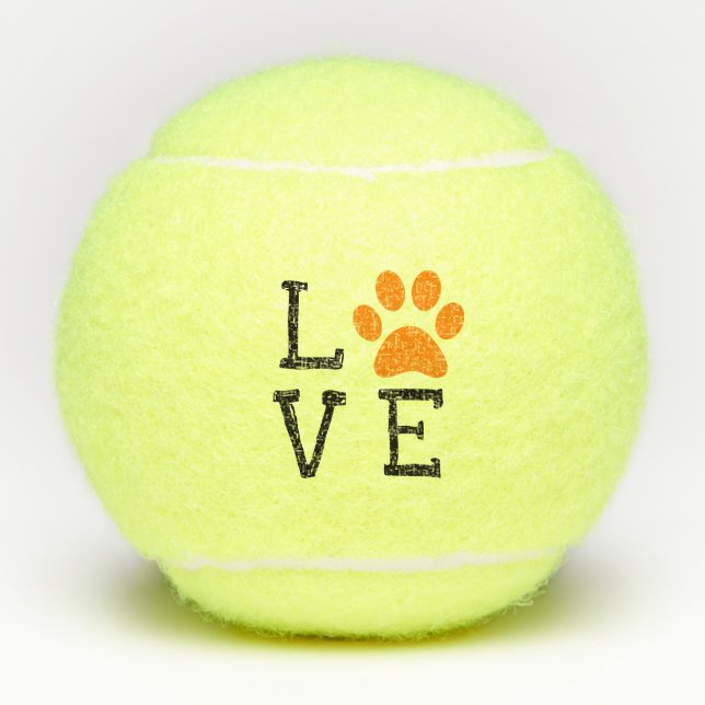 Orangefarbene LIEBE Pfoten Tennis und Tierwelt Lov Tennisbälle (Vorderseite)
