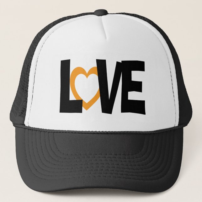 Orangefarbene Liebe Truckerkappe (Vorderseite)