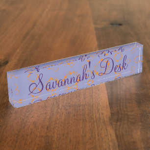 Orangefarbene Lila Circle Squares Muster Clear Sol Namensplakette