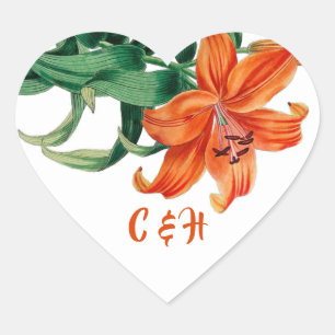 Orangefarbene Lilien - elegante Hochzeit Herz-Aufkleber