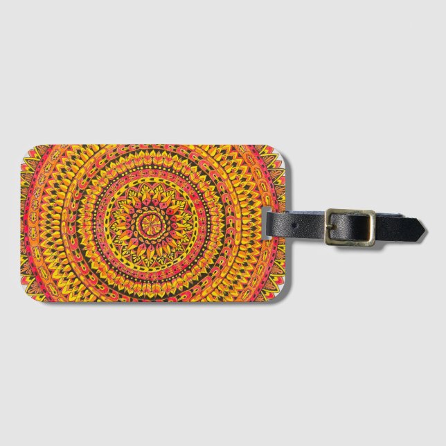 Orangefarbene Mandala Originalkunst  Gepäckanhänger (Vorderseite (Horizontal))