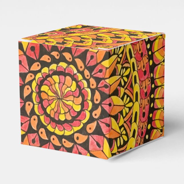 Orangefarbene Mandala Originalkunst  Geschenkschachtel (Vorderseite)