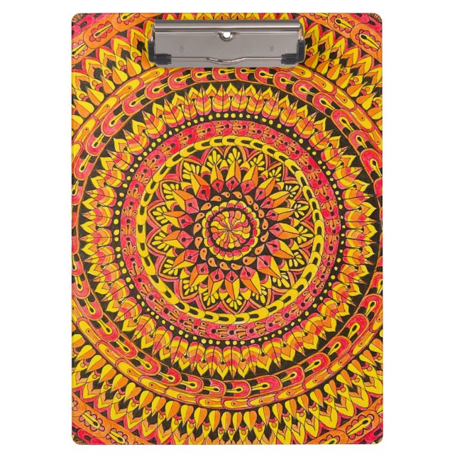 Orangefarbene Mandala Originalkunst  Klemmbrett (Vorderseite)