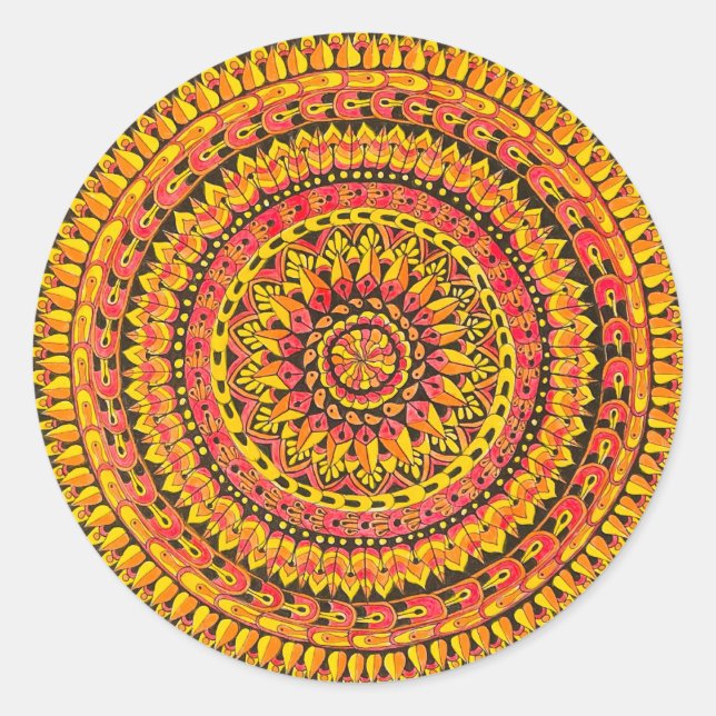 Orangefarbene Mandala Originalkunst  Runder Aufkleber (Vorderseite)