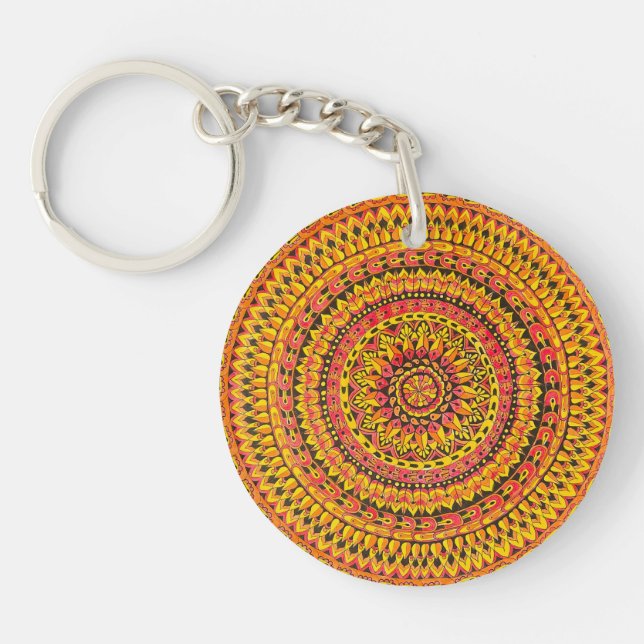 Orangefarbene Mandala Originalkunst  Schlüsselanhänger (Vorderseite)