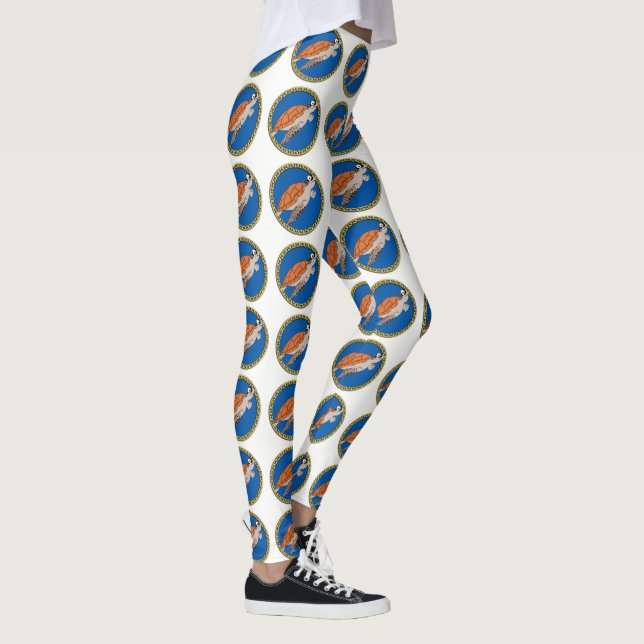 Orangefarbene Meeresschildkröte mit Goldrahmen Leggings (Rechts)