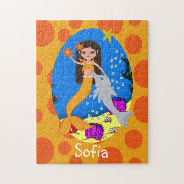 Orangefarbene Meerjungfrau mit Dolphin Puzzle (Vertikal)
