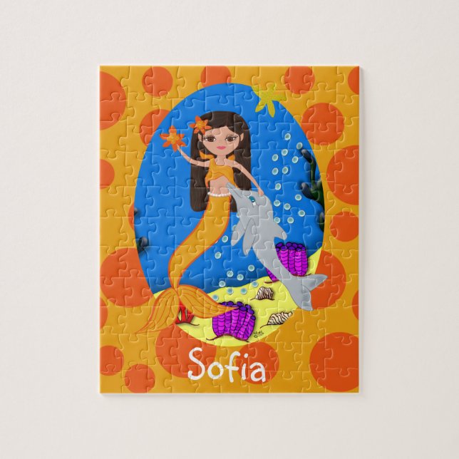Orangefarbene Meerjungfrau mit Dolphin Puzzle (Vertikal)