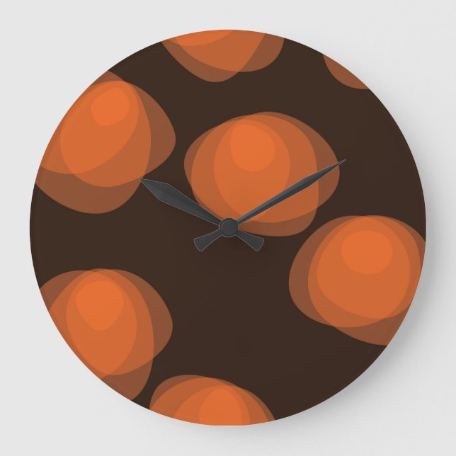 Orangefarbene, moderne, coole, trendige abstrakte  große wanduhr (Vorderseite)
