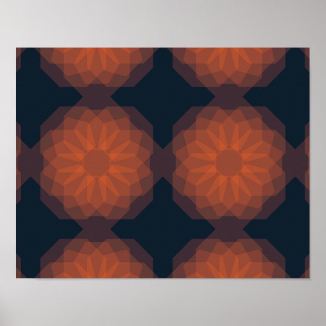 Orangefarbene, moderne geometrische Blume Poster (Vorne)