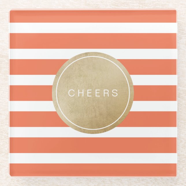 Orangefarbene, moderne Traustreifen Glasuntersetzer (Vorderseite)