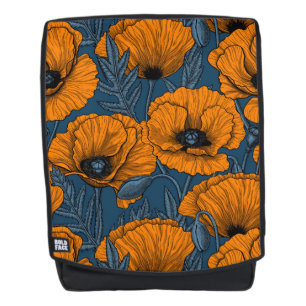 Orangefarbene Mohn in dunkelblau Rucksack