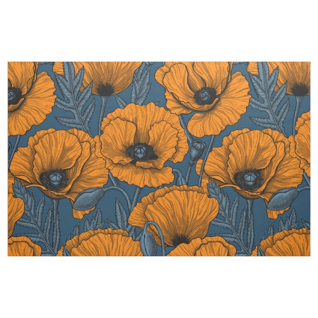 Orangefarbene Mohn in dunkelblau Stoff (Fat Quarter (45,7 x 55,9 cm))