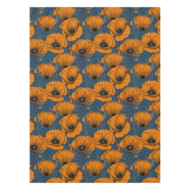 Orangefarbene Mohn in dunkelblau Tischdecke (Vorderseite)