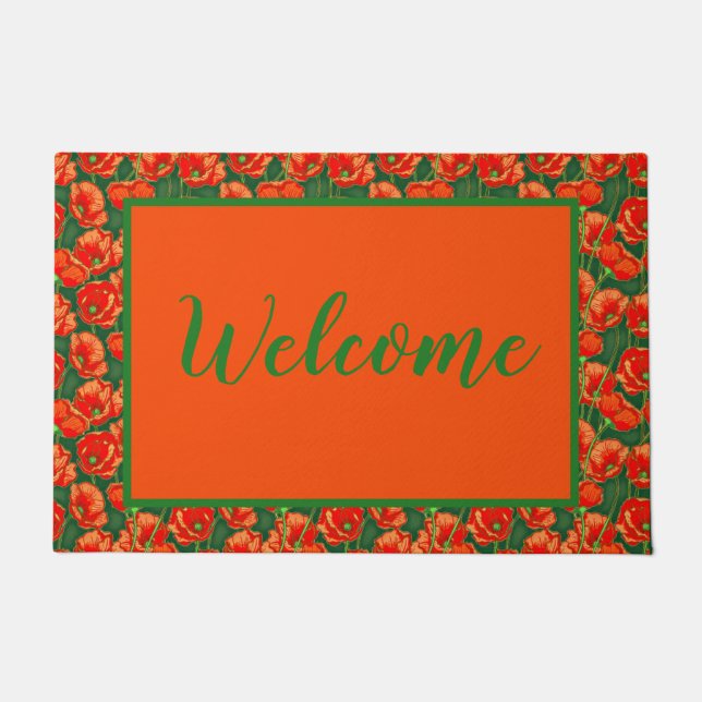 Orangefarbene Mohn Welcome Door Mat Fußmatte (Vorderseite)