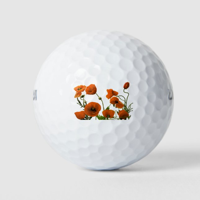Orangefarbene Mohnblumen-Blume Golfball (Vorderseite)