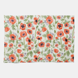 Orangefarbene Mohnblumen Blume Wasserfarbiges Must Geschirrtuch