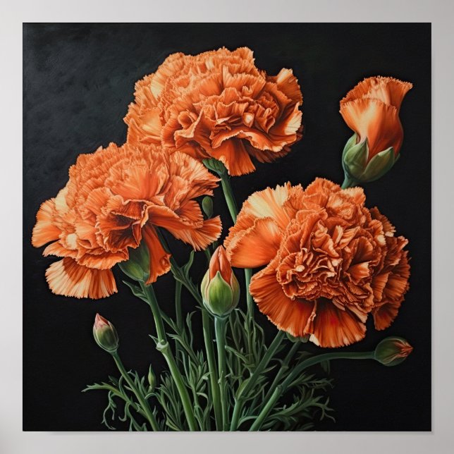 Orangefarbene Nelken Blume Art Print Poster (Vorne)