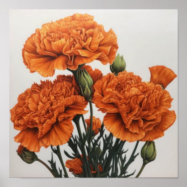 Orangefarbene Nelken Blume Art Print Poster (Vorne)