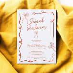 Orangefarbene, niedliche Böschungsbänder Abbildung Einladung<br><div class="desc">Feiern Sie Ihren Geburtstag mit unserer Boho Bow Ribbons Sweet 16 Einladung! Diese trendige und stilvolle Einladung bietet ein cooles Design-Illustrationsdesign mit spielerischen Bogen- und Bänder-Orangen-Illustrationen in einem charmanten, handgezeichnet Stil mit Knickreihen und Rahmen. Der dezente, weiße Hintergrund Set einen skurrilen und eleganten Ton, der sich perfekt für ein süßes...</div>