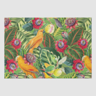 Orangefarbene Papageien in tropischer Blume Dschun Seidenpapier