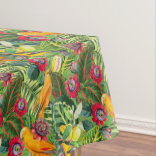 Orangefarbene Papageien in tropischer Blume Dschun Tischdecke