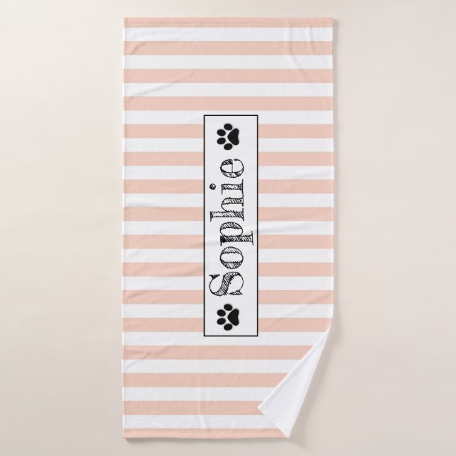 Orangefarbene Pastellstreifen Personalisierte Katz Badehandtuch (Badehandtuch)
