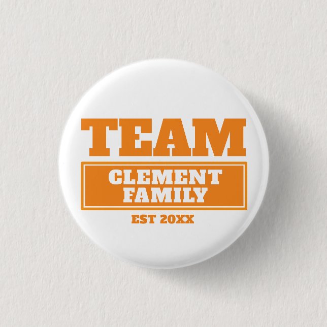 Orangefarbene personalisierte Familien- oder Team- Button (Vorderseite)