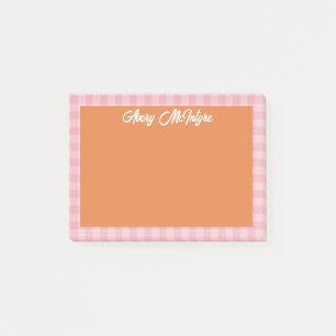 Orangefarbene Pinke Gingham-Rahmen Name In Cooler  Post-it Klebezettel