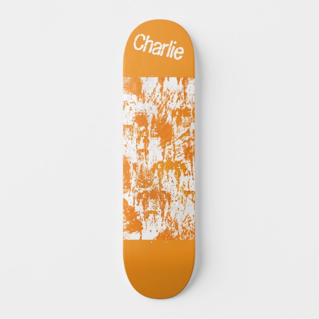 Orangefarbene Pinselstriche auf weißem Hintergrund Skateboard (Vorderseite)