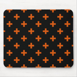 Orangefarbene Polka-Kreuze auf schwarz Mousepad