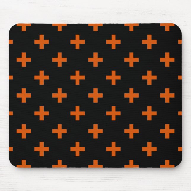 Orangefarbene Polka-Kreuze auf schwarz Mousepad (Vorne)