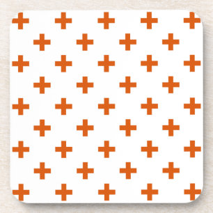 Orangefarbene Polka-Kreuze auf weiß Getränkeuntersetzer