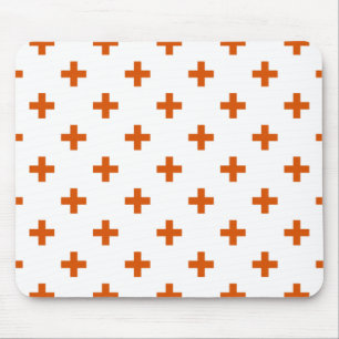 Orangefarbene Polka-Kreuze auf weiß Mousepad