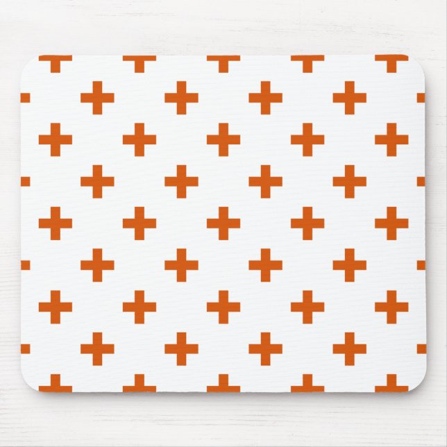 Orangefarbene Polka-Kreuze auf weiß Mousepad (Vorne)