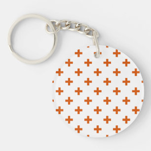 Orangefarbene Polka-Kreuze auf weiß Schlüsselanhänger