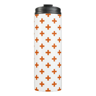 Orangefarbene Polka-Kreuze auf weiß Thermosbecher