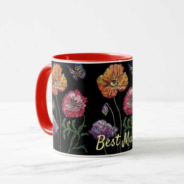 Orangefarbene Poppe Blume Beste Mäuse Tasse (Vorderseite Links)