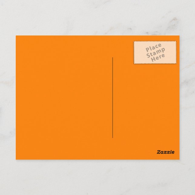 Orangefarbene Postkarte in Uni (Rückseite)