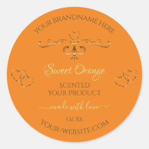Orangefarbene Produktmarken Gold Verzierte Grenzen Runder Aufkleber