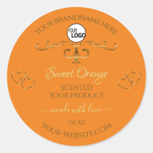 Orangefarbene Produktmarken Gold Verzierte Herzen Runder Aufkleber