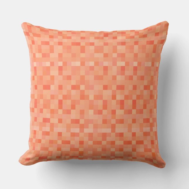 Orangefarbene quadratische Pixel Kissen (Vorderseite)