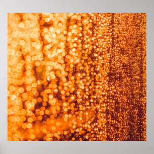 Orangefarbene Regentropfen auf Glas, abstrakter Hi Poster
