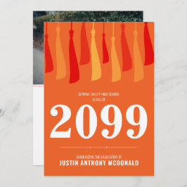 Orangefarbene Reihe von Tassels Foto Abschluss Ein Einladung