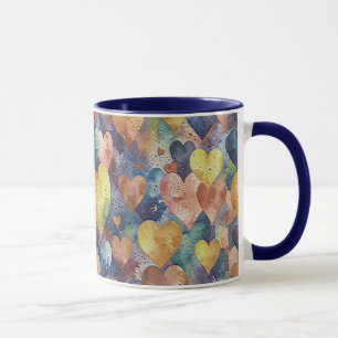 orangefarbene rosa blaue gelbe Herzen Tasse