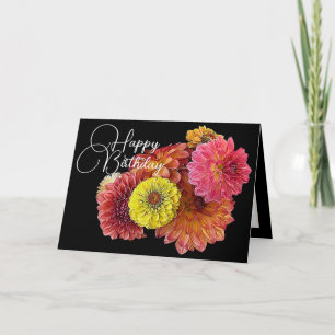 Orangefarbene rosa Dahlien gelbe Zinnien Blumen Ge Karte