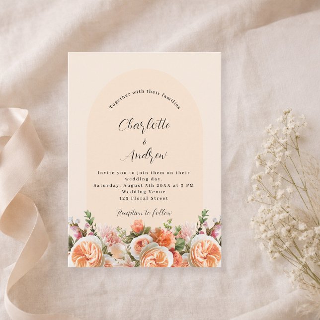 Orangefarbene Rosa-Floren Hochzeit Einladung (Von Creator hochgeladen)