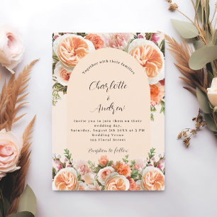 Orangefarbene Rosa-Floren Hochzeit Einladung
