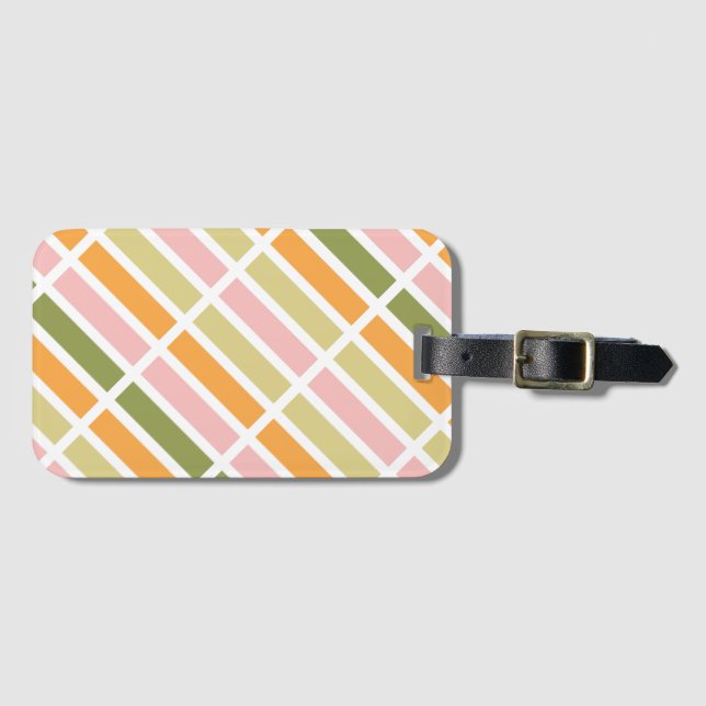 Orangefarbene Rosa Gold und grüne Streifen Gepäckanhänger (Vorderseite (Horizontal))
